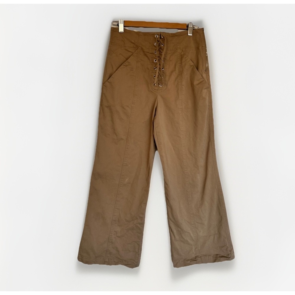 ALC Lace-up Khaki Tan Sailor Pants Wide Leg High Rise Size 8